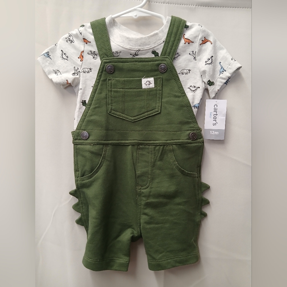 Carter's Olive Dinosaur Overalls for Kids